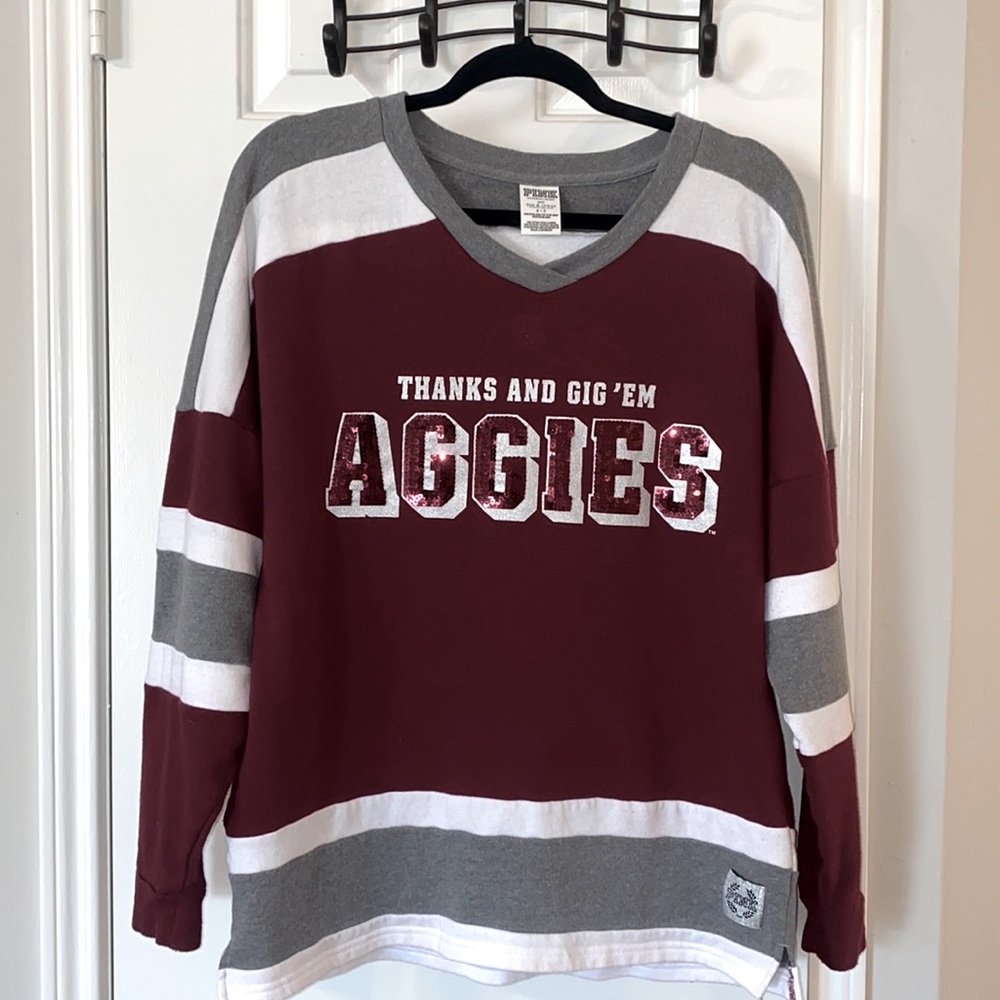 VS Pink Texas A&M Sequined Aggie Oversized Sweatshirt Size S